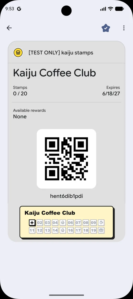 Google Wallet pass added to favorites