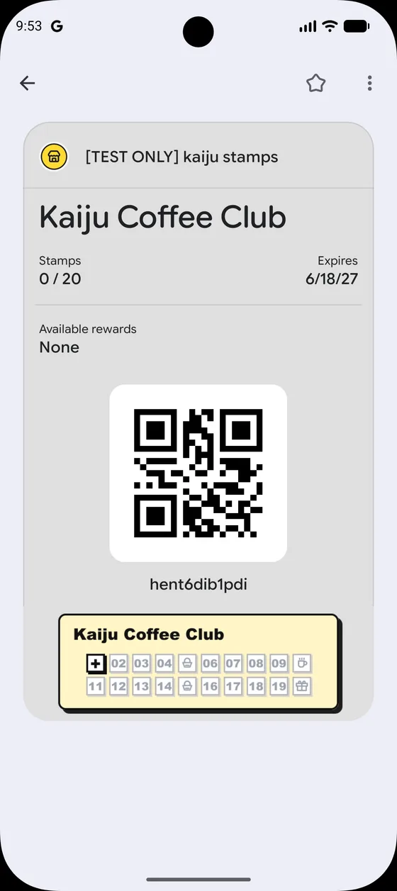 Stamp card pass in Google Wallet