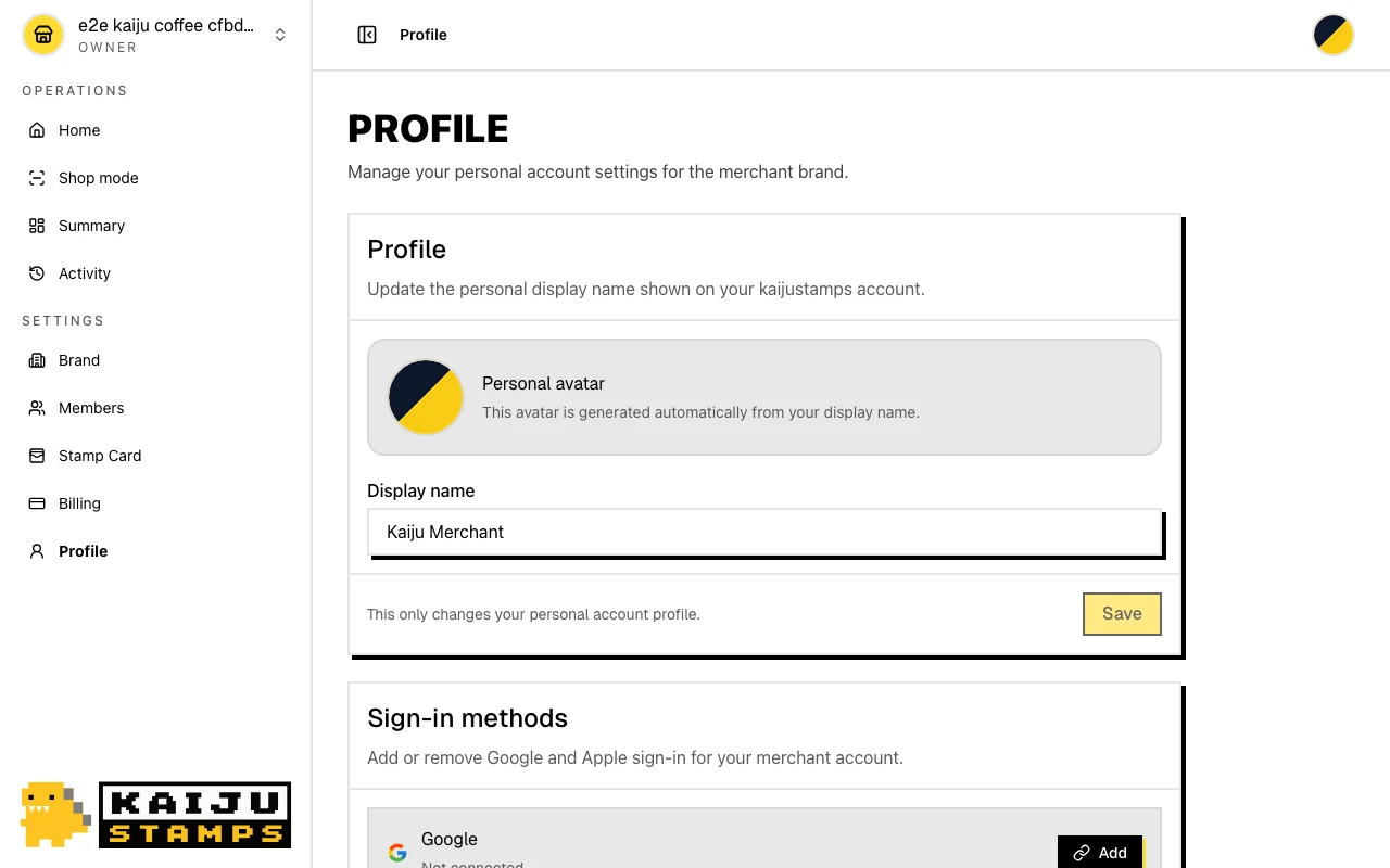 Profile settings with display name field